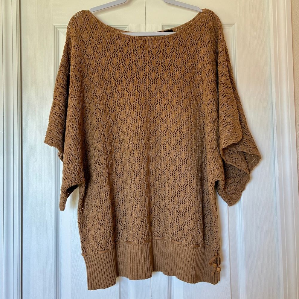 K.B. Collections Crochet Knit Sweater Women’s 1X Brown Batwing Layering Boho